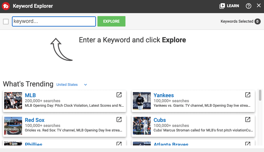 tubebuddy keyword explorer main page