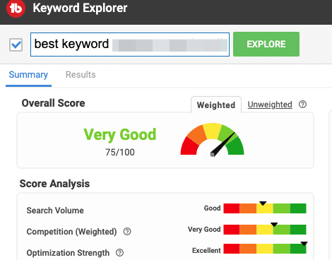 tubebuddy keyword explorer results